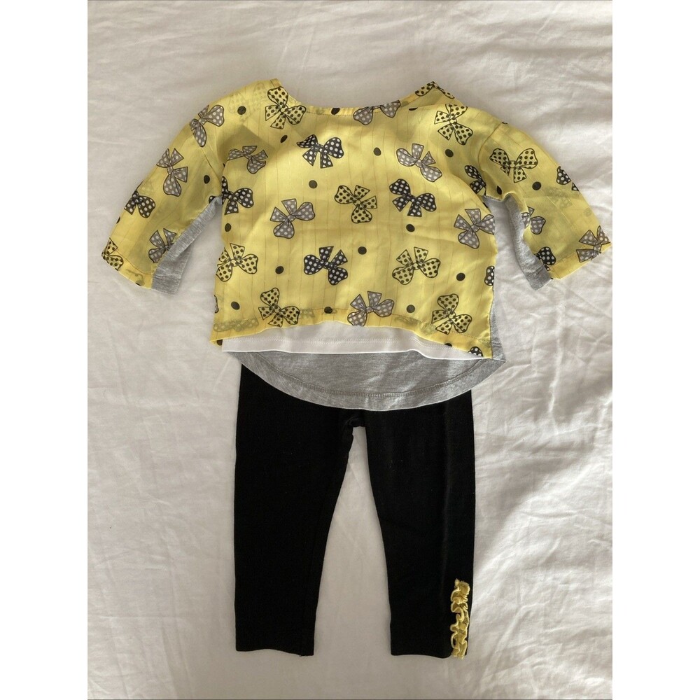 12 Months Pogo Club of NY baby girl clothes -  2 piece outfit | bow theme